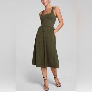 NWT SPANX Smooth Jersey Mix Media Dress in Dark Pine